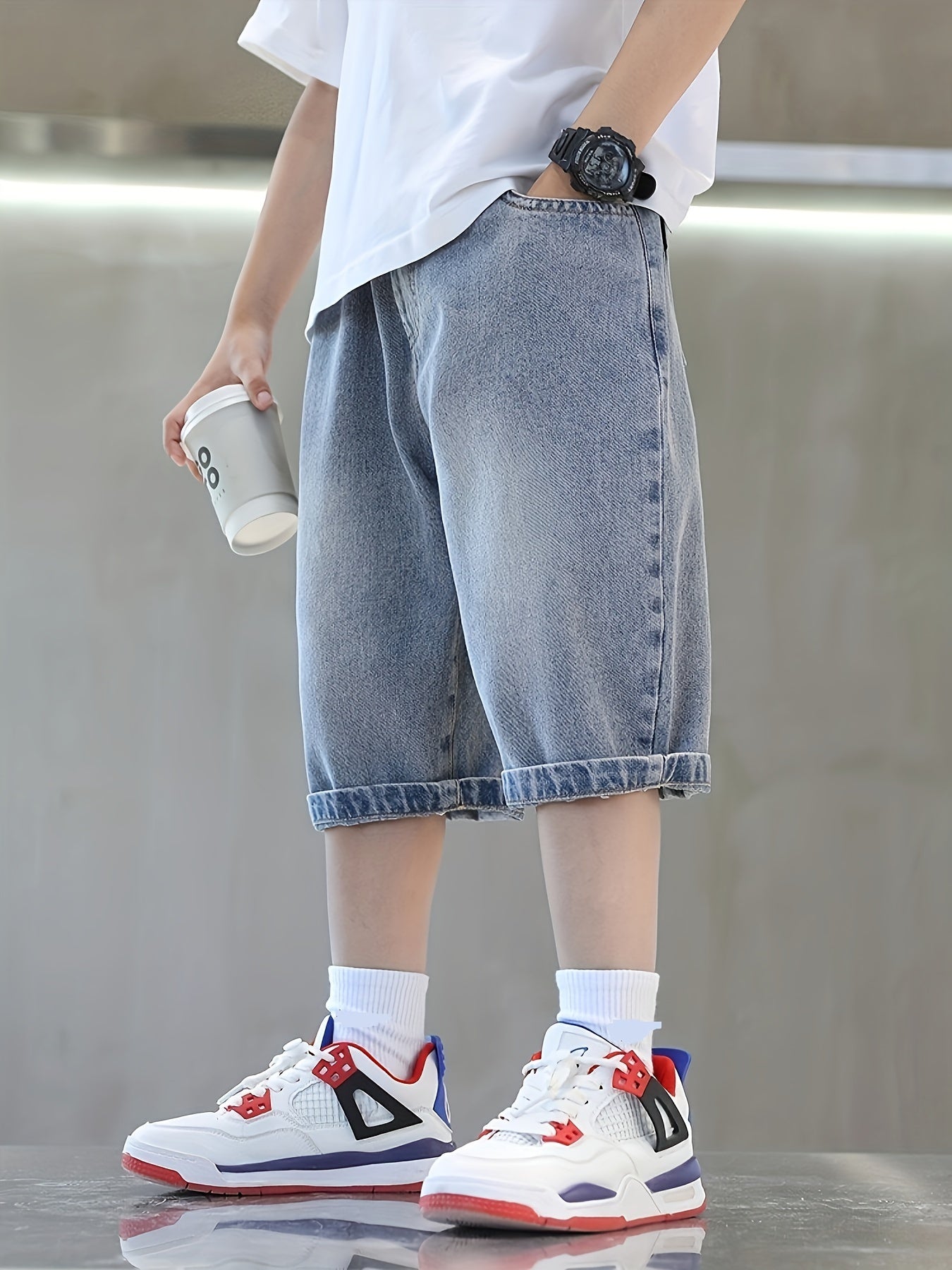 Boy's Wide Leg Cropped Jeans with Cartoon Graphics Loose Fit for All Seasons