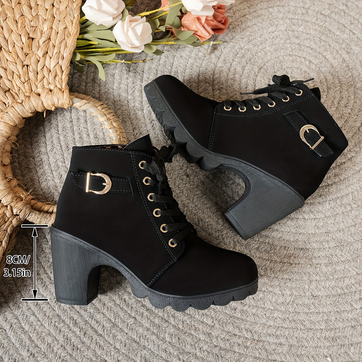 Women's Leather Ankle Boots with Side Zipper and Buckle for All Seasons