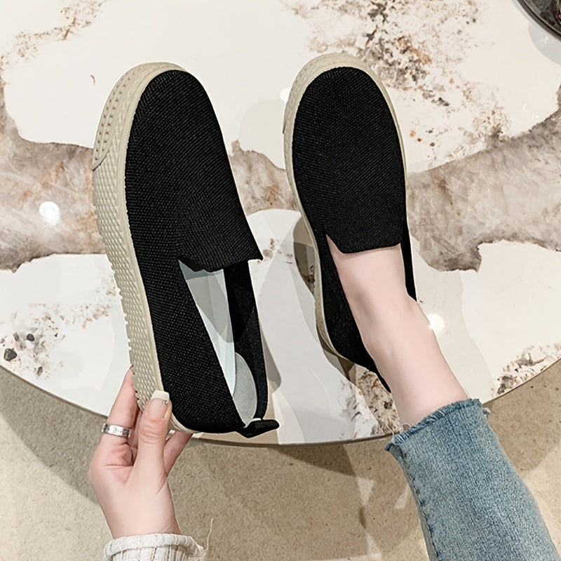 Women's Breathable All-Season Slip-On Loafers Solid Color Fabric Casual Shoes