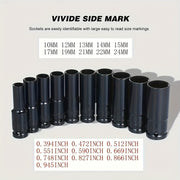 10 Pieces Impact Socket Set 1/2 Inch Deep Drive Carbon Steel Auto Repair