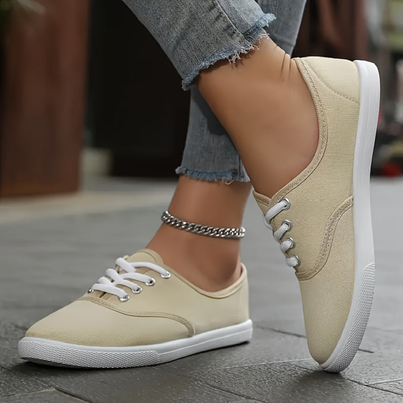 Women's Solid Color Fabric Sneakers with Round Toe for All-Season Comfort