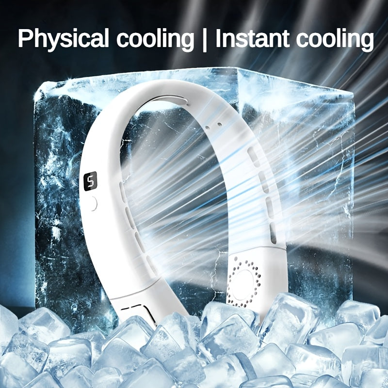 Ventilador digital de cuello de 5 modos portátil con placa de enfriamiento para actividades al aire libre camping viajes pesca recargable por USB