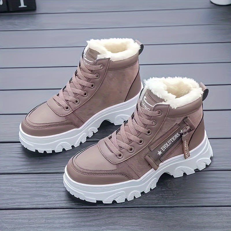 Women's Fleece-Lined Casual High-Top Sneakers Solid Color Lightweight