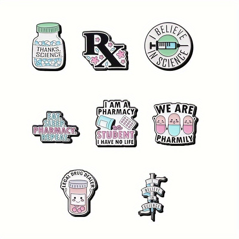 Set of 8 Enamel Brooch Pins with Humorous Phrases and Unique Shapes for Backpacks Coats and Hats