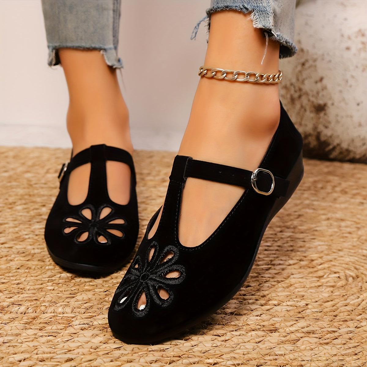 Women's Ballet Flats with Backstrap Buckle Leather Fabric Allseason Shoes