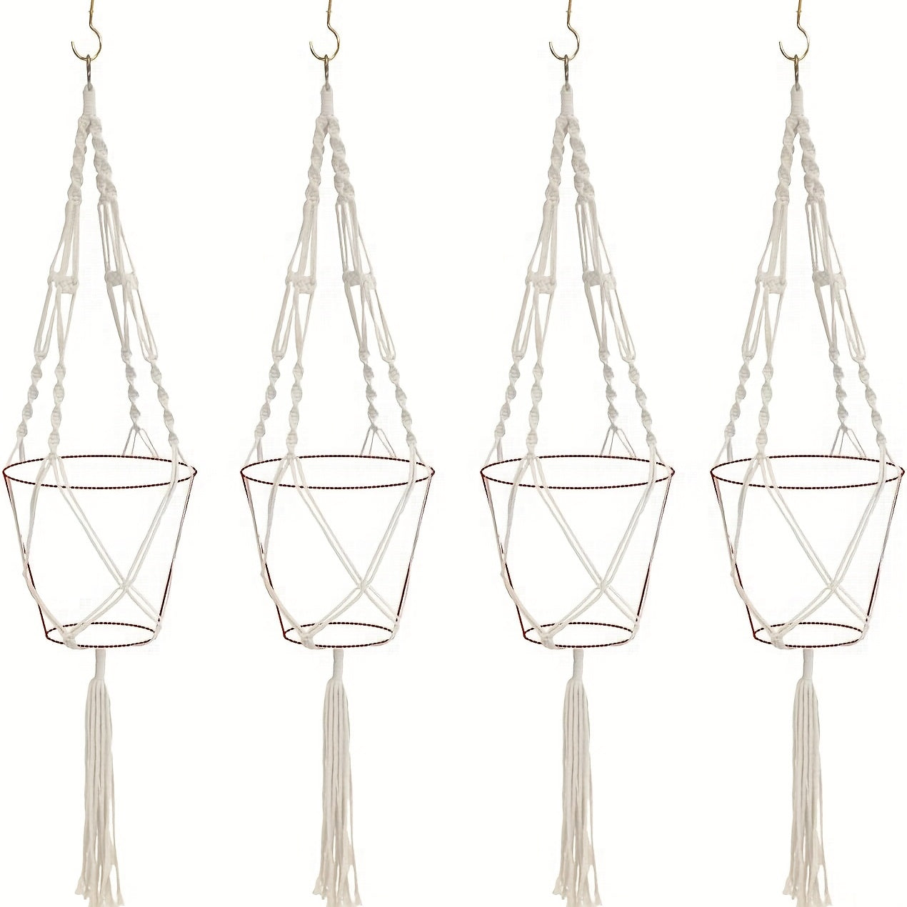 4-Piece Indoor Outdoor Hanging Planter Rope Rack Boho Woven Basket Plant Organizer