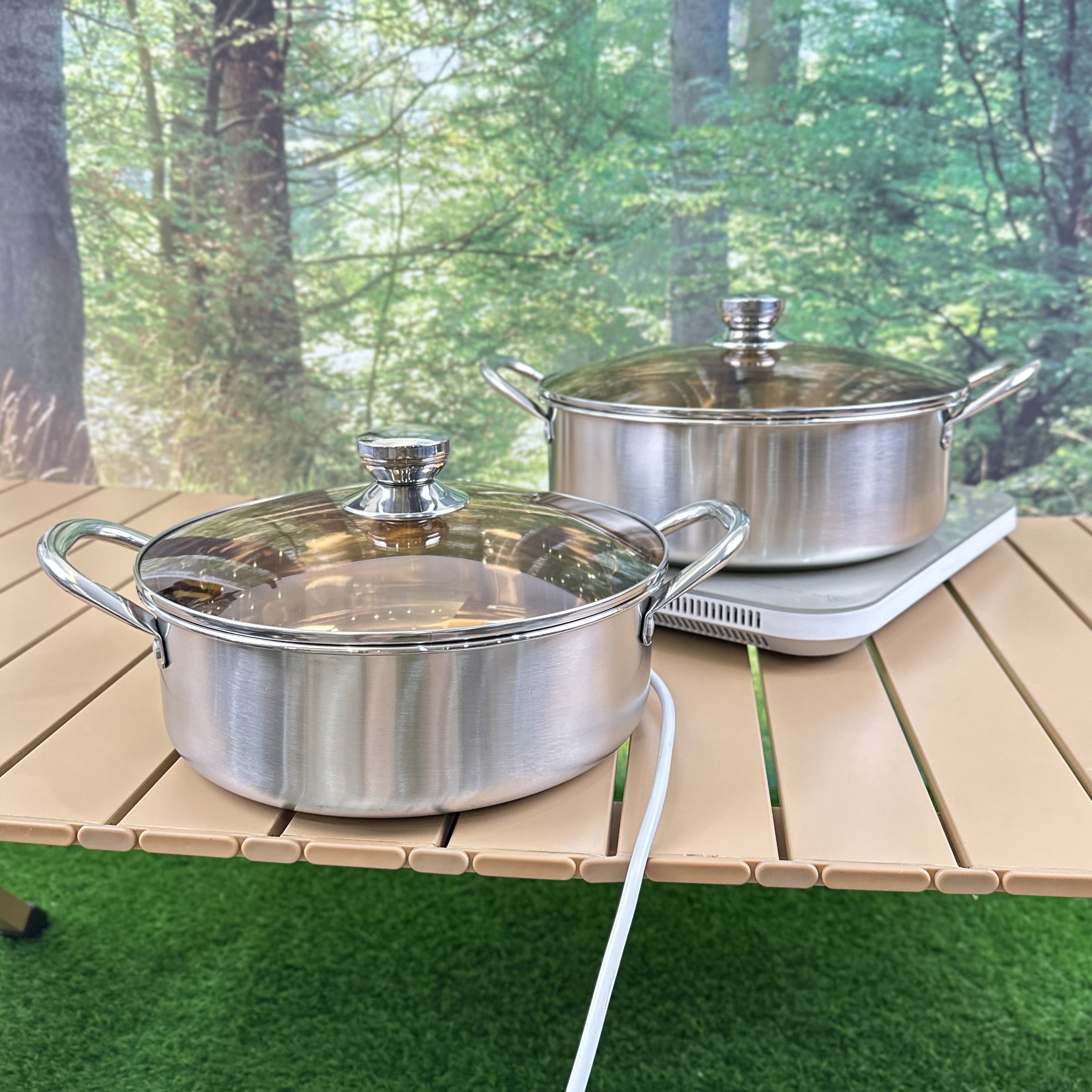 Juego de ollas de sopa de acero inoxidable 4 tamaños ollas de cocina duraderas antiadherentes para uso en interiores y exteriores