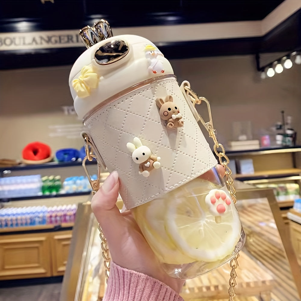 Girl Water Bottle with Straw Drop-Proof Plastic Portable High-Temperature Resistant Includes 4 3D Stickers