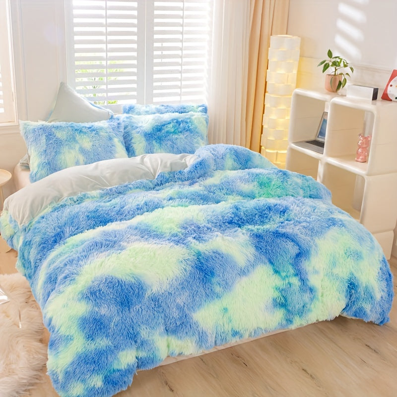 Y2K Tie Dye Plush Duvet Cover Set Includes 1 Duvet Cover and 2 Pillowcases Soft Warm Bedding