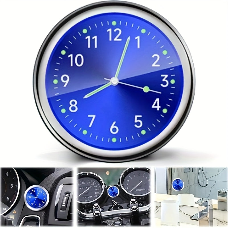 Mini Quartz Car Clock Luminous Dashboard Decor Blue Face Green Numbers