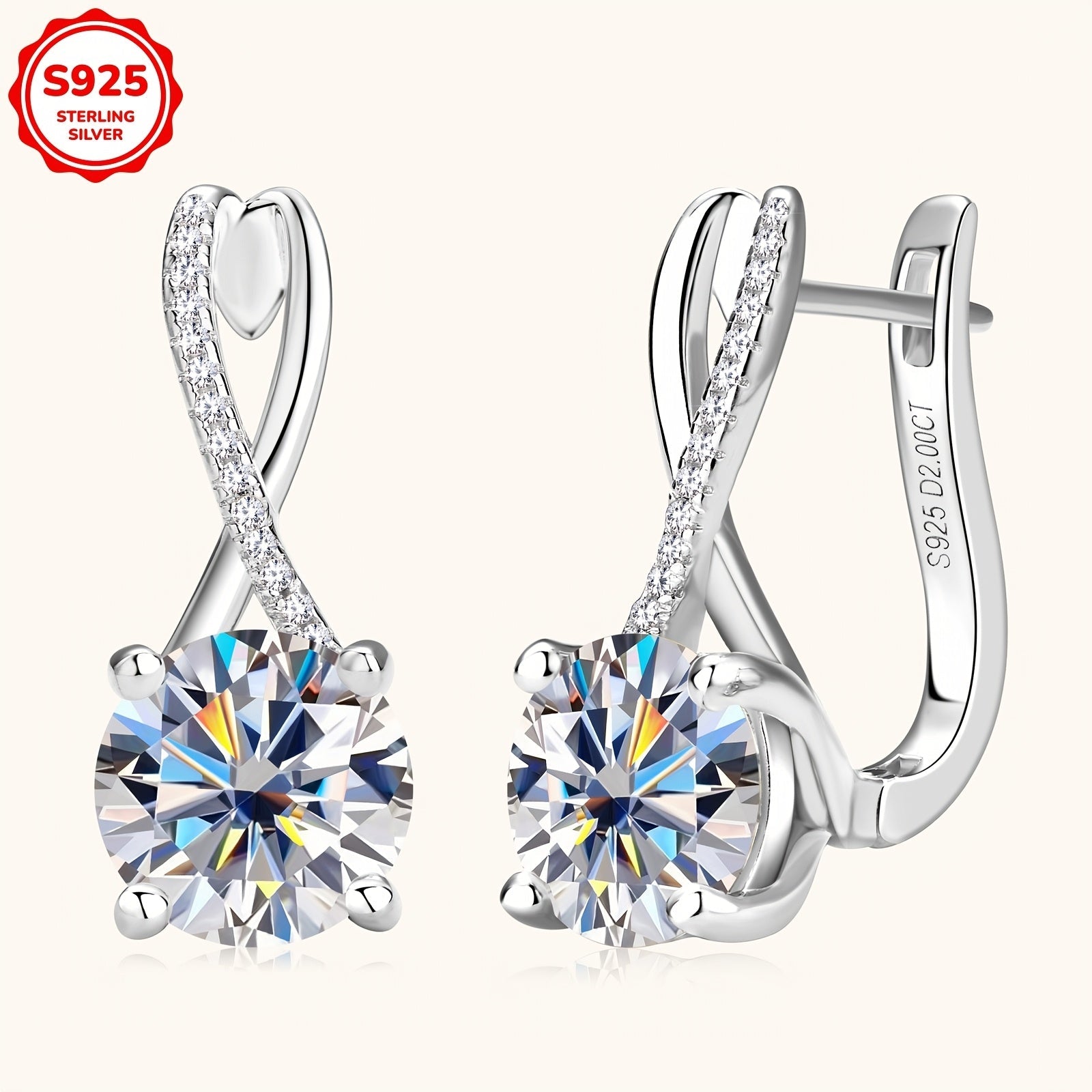 Sterling Silver Moissanite Earrings 8mm Round 2.0ct Wedding Party Jewelry