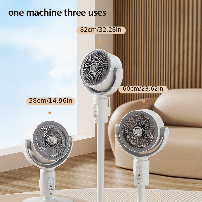 Three-in-One Shaking Head Floor Fan with Adjustable Heights for Home Dorm Outdoor