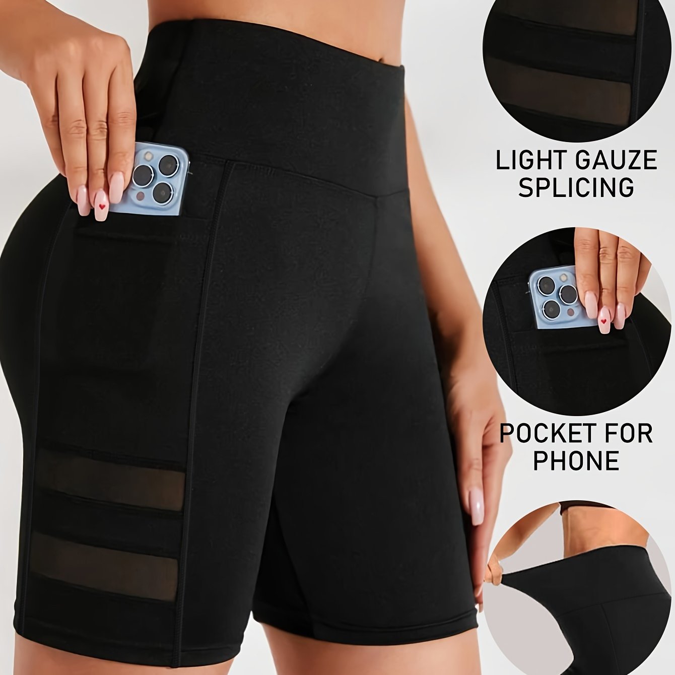 Шорты для велоспорта с высокой талией, сетчатыми вставками и карманами для фитнеса и спорта