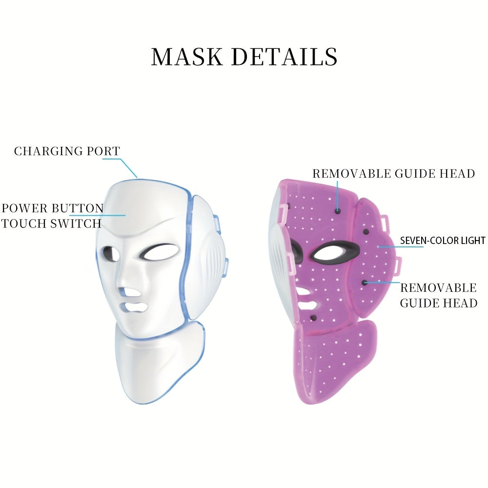 7-Rangli yuz maskasi qurilmasi, teri parvarishi uchun, qayta tiklanadigan USB bilan quvvatlanadigan uy jihozlari