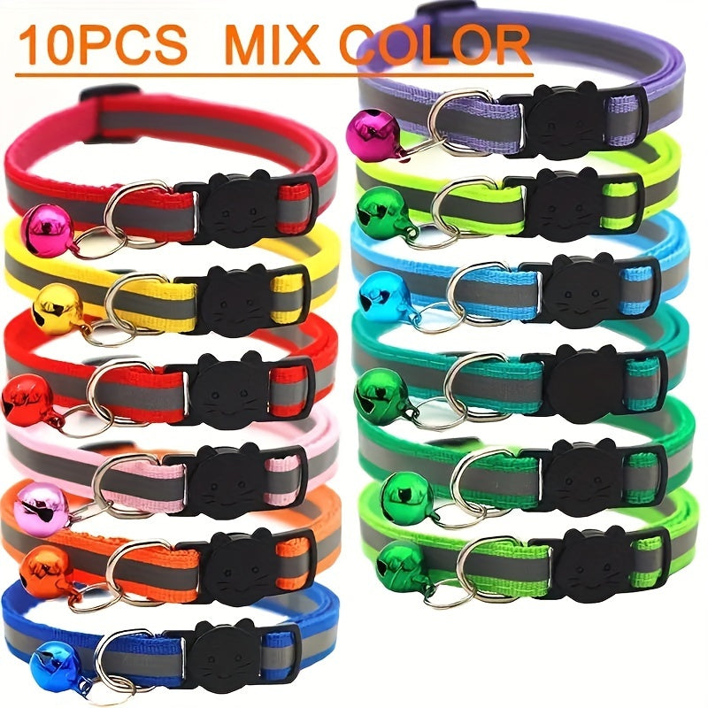 10-Pack Reflective Breakaway Cat Collars with Bells and Ears Adjustable Safety Pet Collars