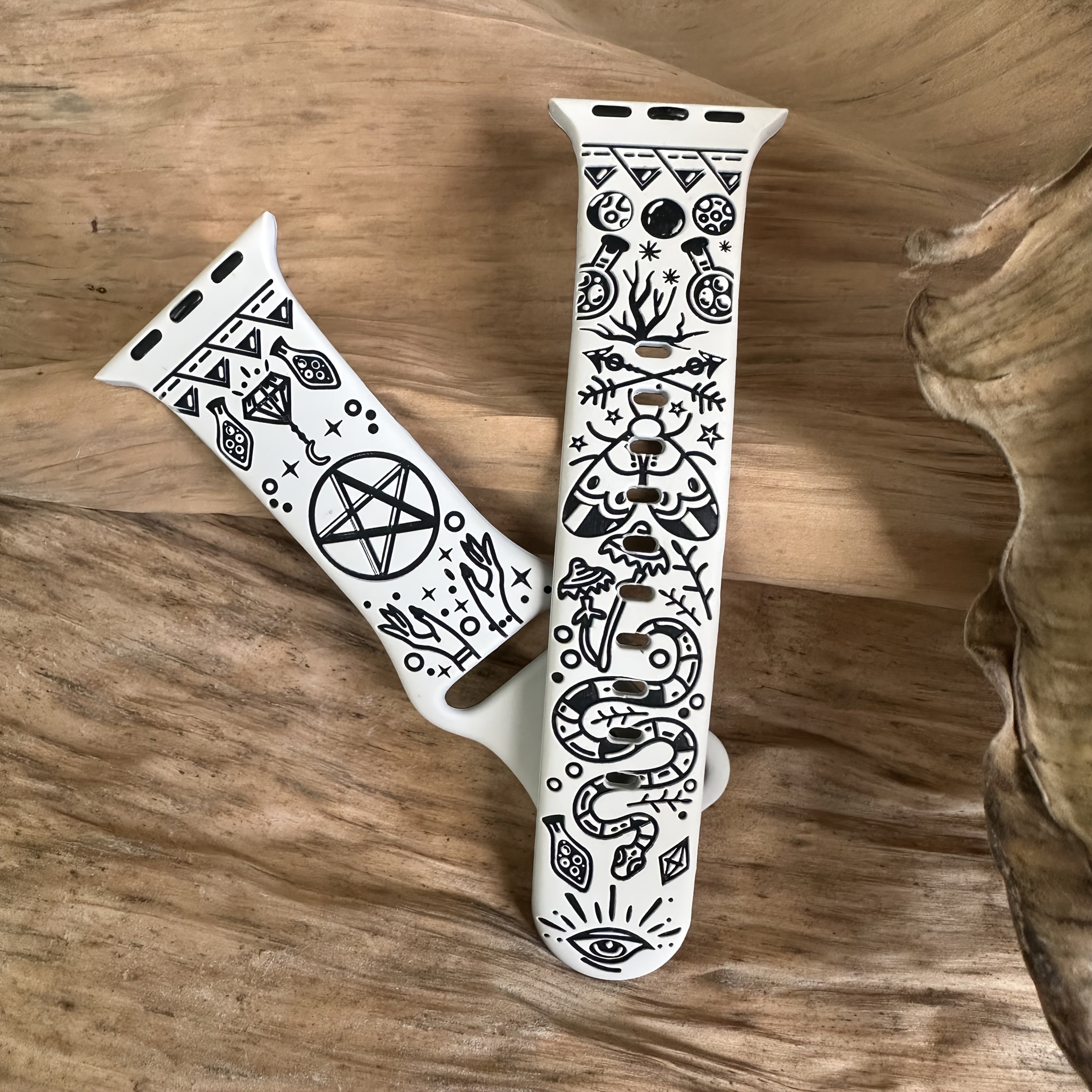 Black Magic Celestial Silicone Watch Band for Apple Watch Series 1-10 Ultra Engraved Stylish Strap for Parties Festivals Sports Outdoor Activities