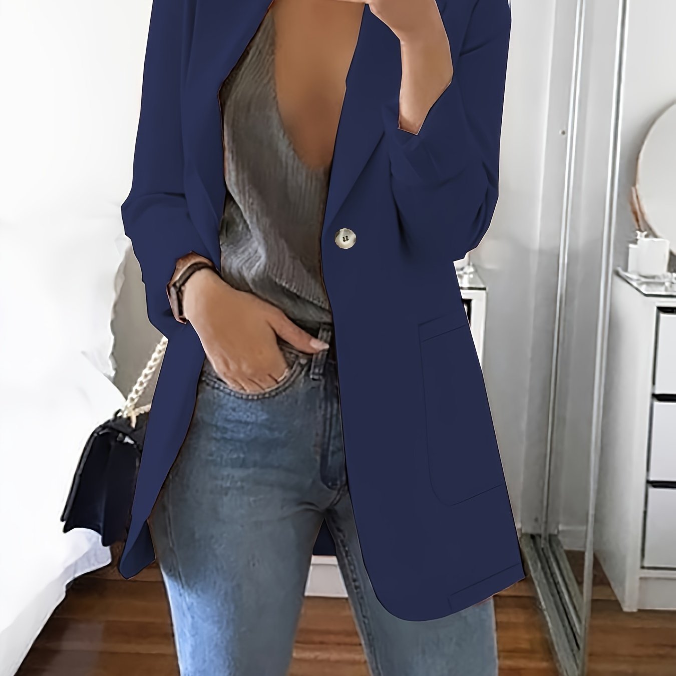 Plus Size Woven Polyester Lapel Blazer for Spring and Fall