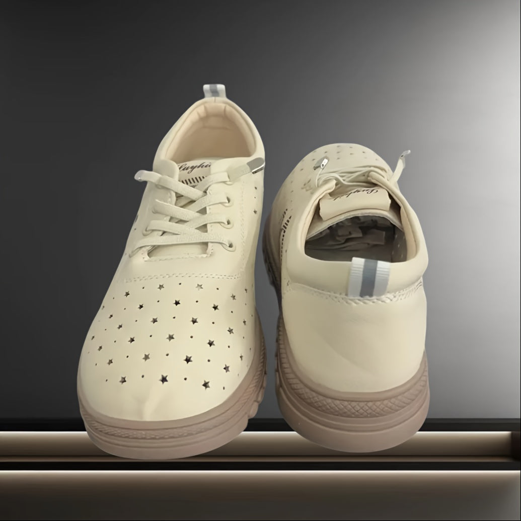 Women's Breathable Faux Leather Loafers with Perforated Design and Cushioned Sole