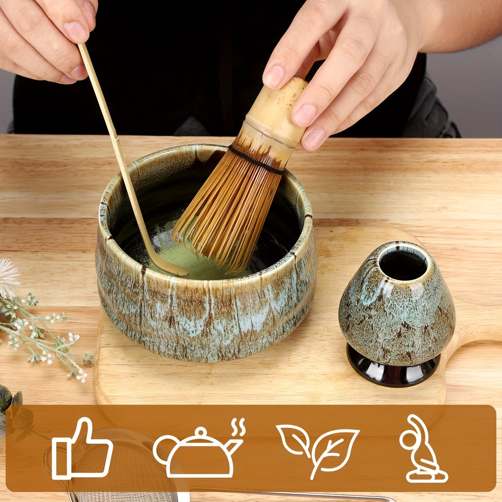 Set de ceremonia de té Matcha con tazas de cerámica azul y accesorios para regalo