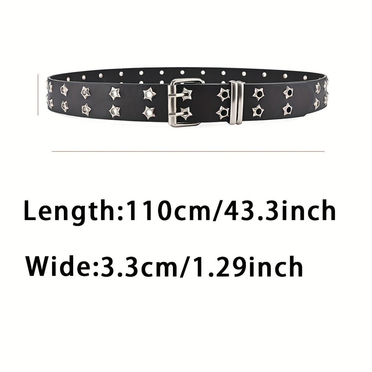 Unisex Party Belt with Double Pin Buckle and Star Eyelet Design
