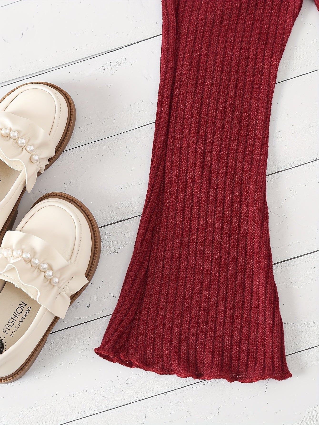 Girls Outdoor Clothing Set 2-Piece Long Sleeve Flared Top and Pants Solid Color