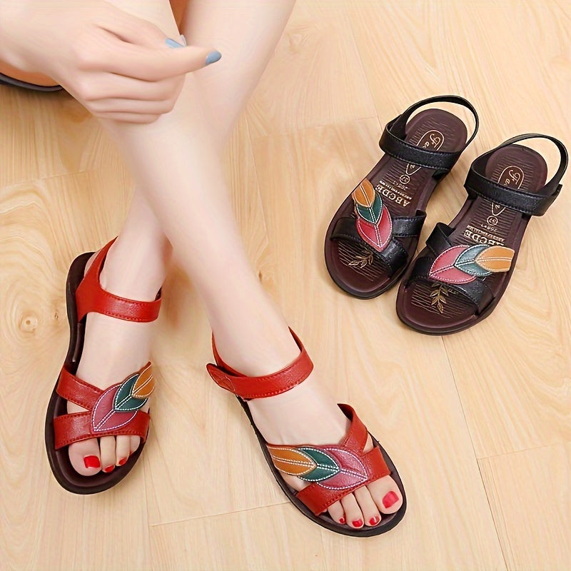 Women's PVC Flat Sandals Open Toe Hook & Loop Closure Outdoor