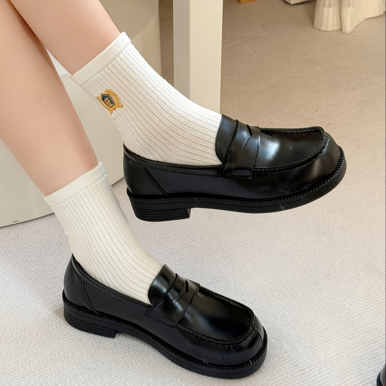Women's Black PU Slip-On Loafers With Elastic Sides Casual Formal Shoes