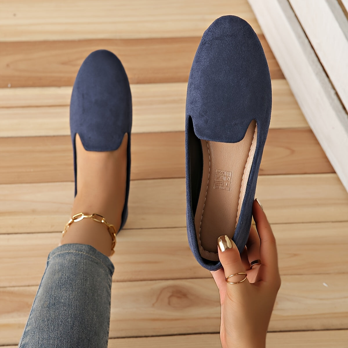 Zapatos planos casuales para mujer con correa en el tobillo parte superior de tela plantilla de microfibra suela de TPR