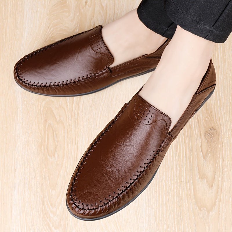 Men's Leather Loafer Shoes Casual Business Slip-On Round Toe All-Season