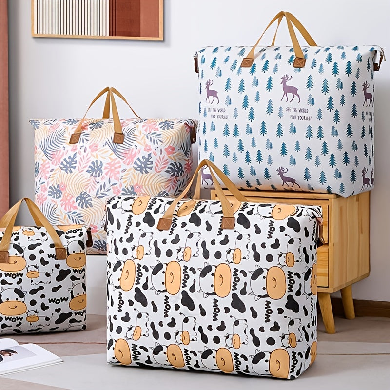 Large Capacity Quilt Storage Bag with Cartoon Pattern Portable Clothes Organizer