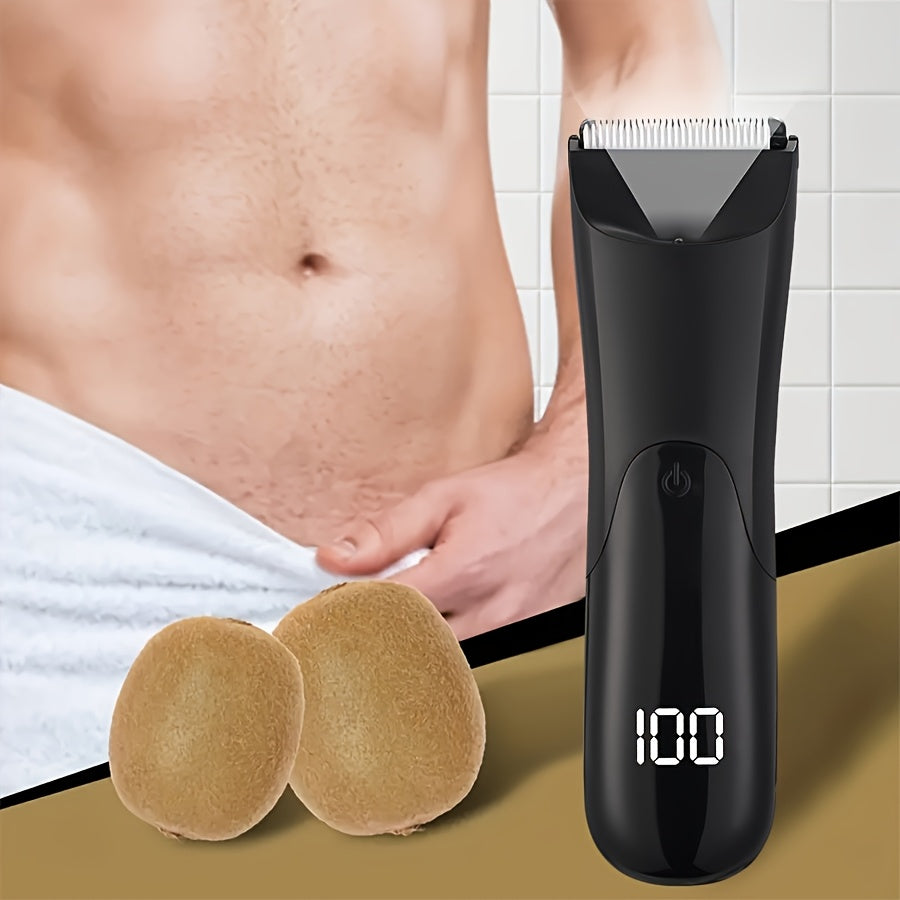 Men's Body Hair Trimmer Wet Dry Electric USB Rechargeable with Ceramic Blade and LED Light