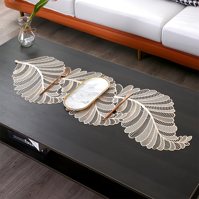 Gold Table Flag with PVC Leaf Design Heat-Resistant Anti-Slip for Coffee Tables 1 Piece