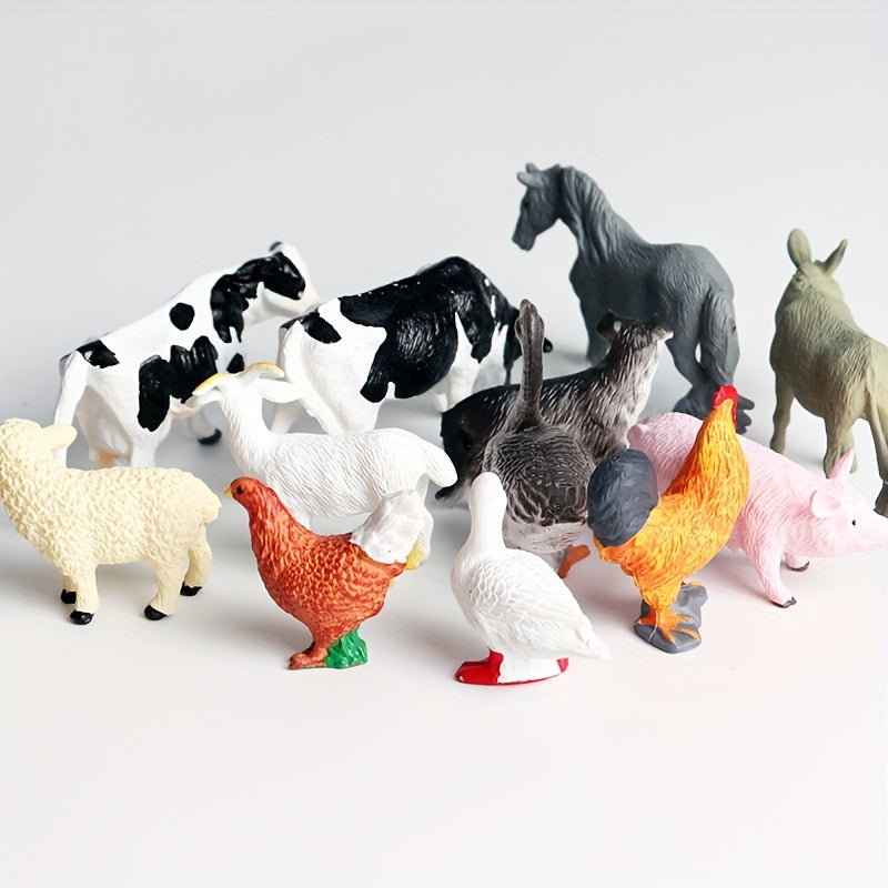 12-Piece Farm Animal Figures Set for Children Aged 3-6 PVC Miniature Play Animals Chickens Ducks Geese Horses Cows Educational Toy