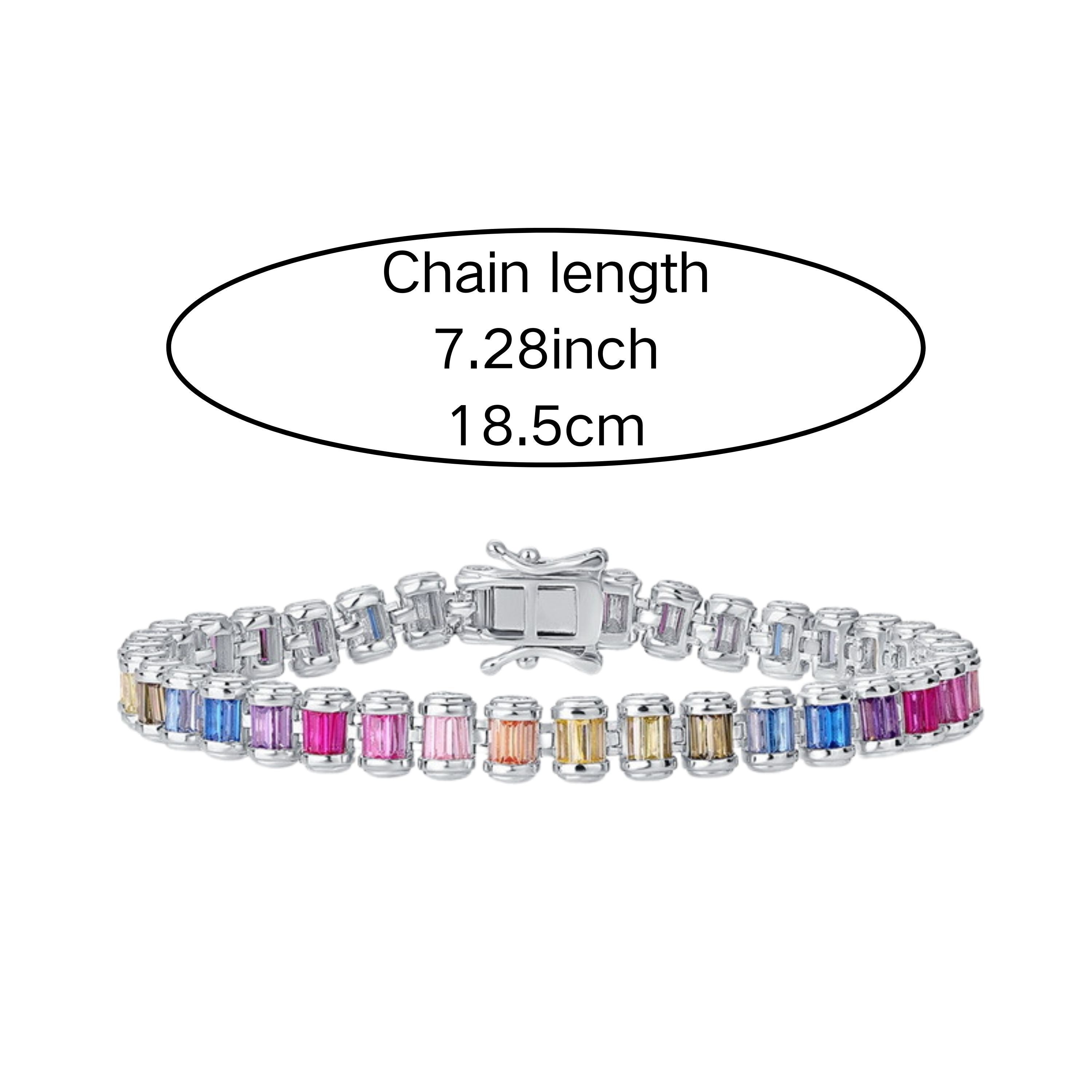 Colorful CZ Sterling Silver Bracelet for Women Festive Gift Jewelry
