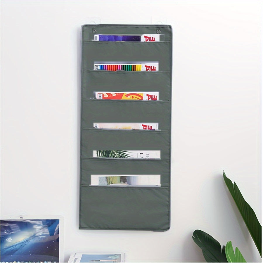 Organizador de almacenamiento en lienzo de pared con múltiples bolsillos para revistas y suministros de oficina