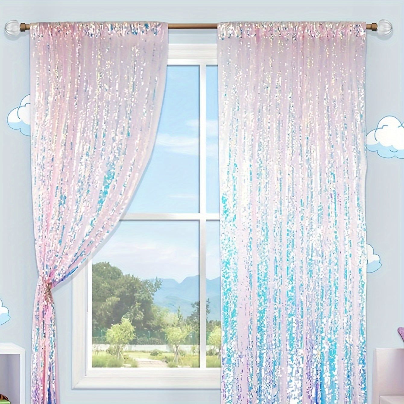 Blackout Curtains with Sequin Decoration for Bedroom or Living Room 1 Piece