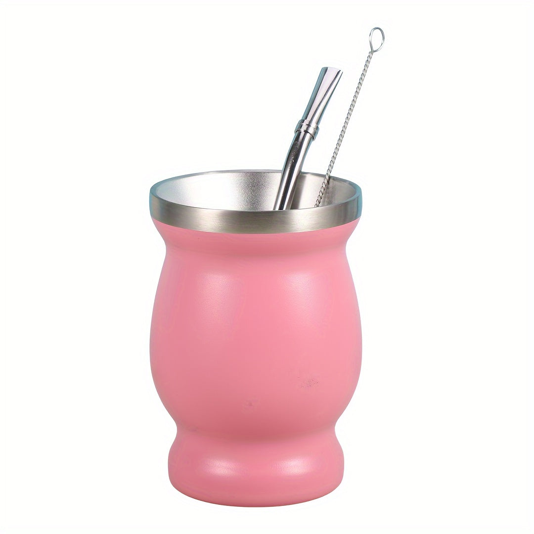 8oz Stainless Steel Yerba Mate Cup Set with Wooden Handle Double Walled Insulation