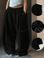 Plus Size Women's Pink Corduroy Wide-Leg Pants Elastic Waist Casual Semi-Formal