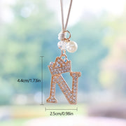 Alphabet Car Mirror Charm Set with Sparkling Crown Pendants for Vehicle Decoration