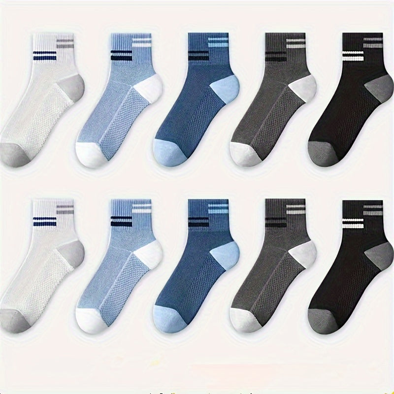 Men's Low Cut Ankle Socks 5 Pairs Breathable Anti-Odor Sweat Absorption Spring Summer