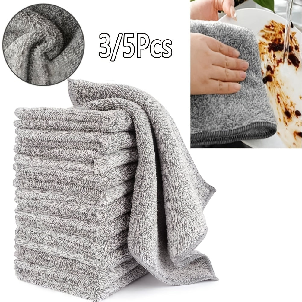 Gray Bamboo Charcoal Fiber Dish Towels Pack of 3 Absorbent Microfiber Cleaning Cloths