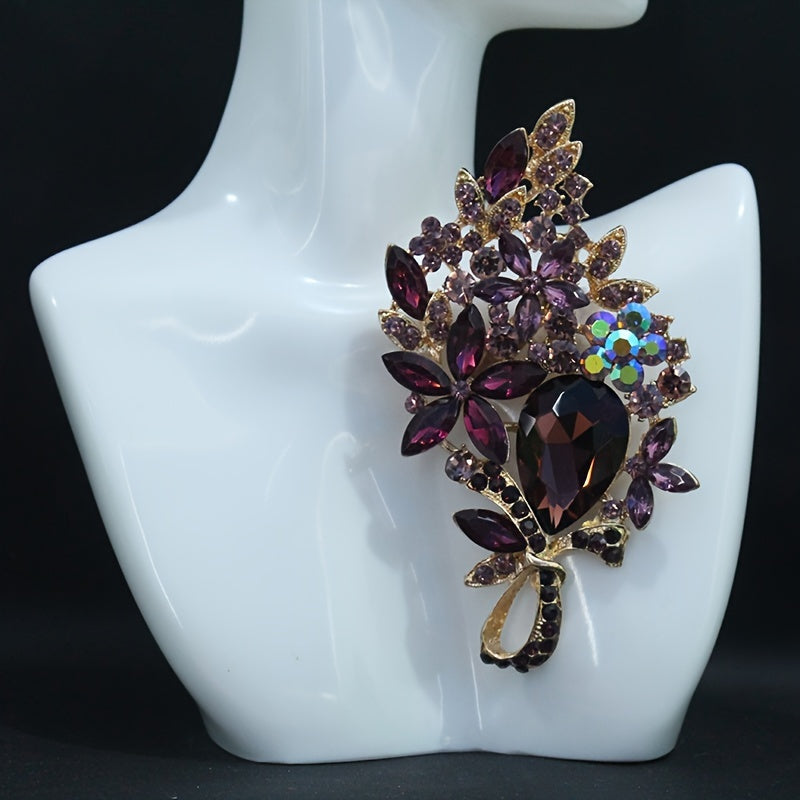 Flower-Shaped Rhinestone Brooch for Women, Elegant Lapel Pin for Dresses and Coats