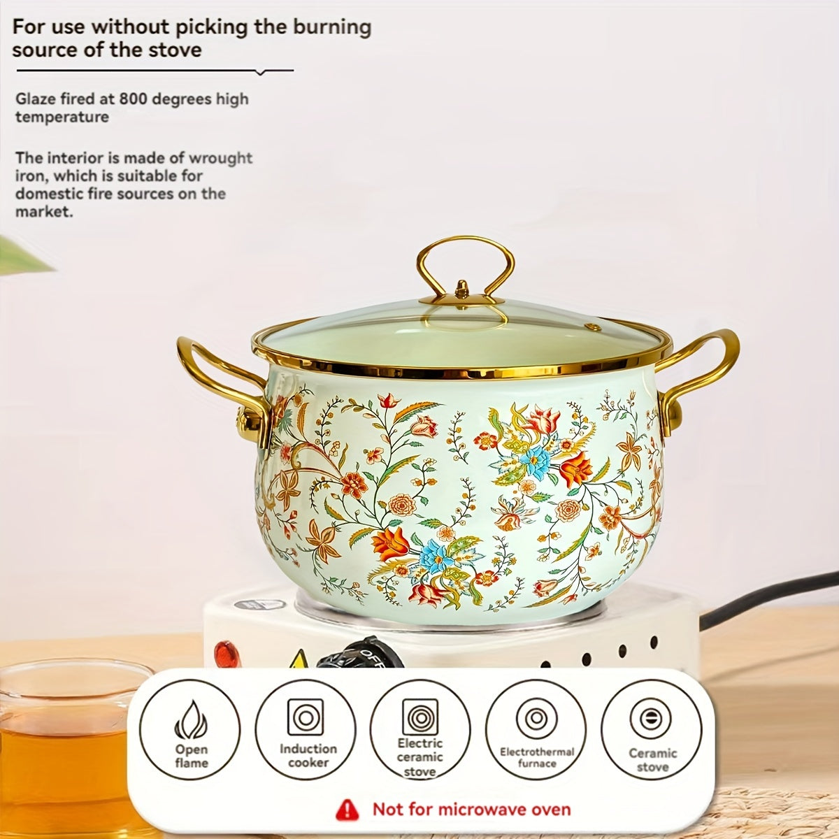 Enamel Saucepan 1 Piece Thick Enameled Pot for Stews Soups and Serving