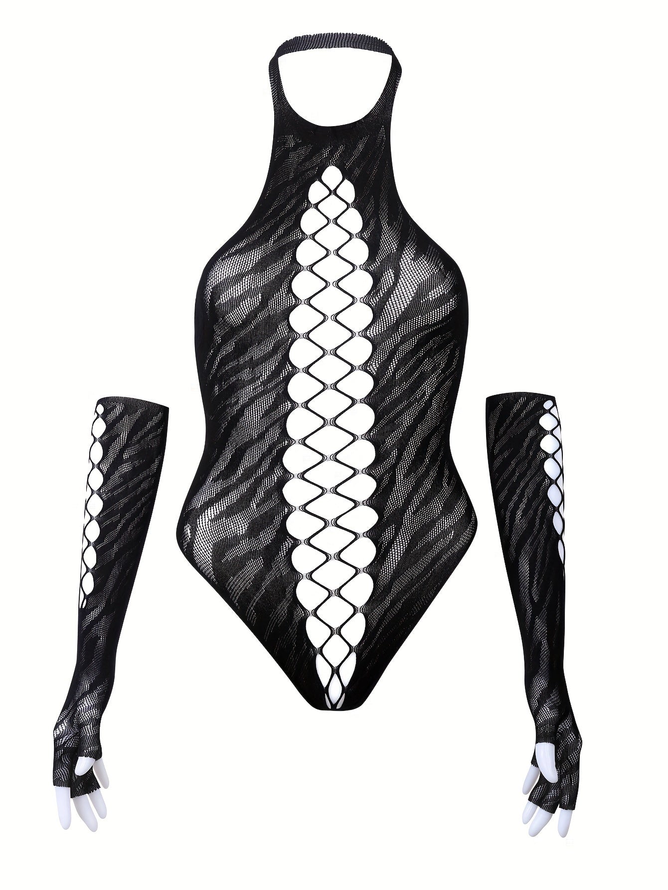 Women’s Hollow Jacquard Body Shaper Set with Hanging Neck and Gloves