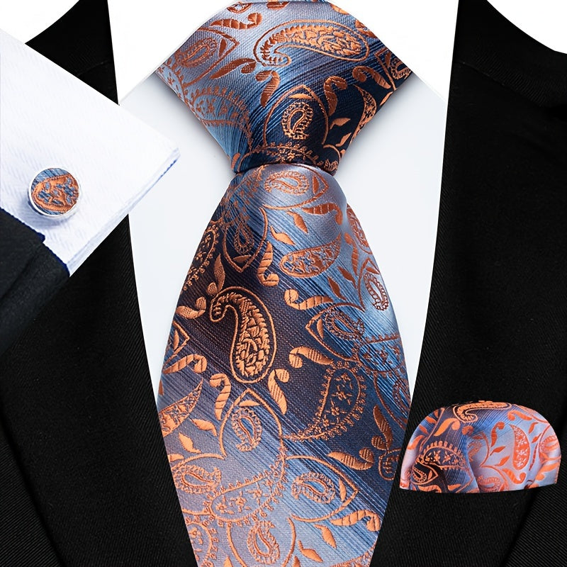 Erkaklar uchun zamonaviy galstuk to'plami, mos keladigan cho'ntak shartlari, manşetli kalitlar va to'quv uchun to'quv soati, to'ylar va biznes uchun