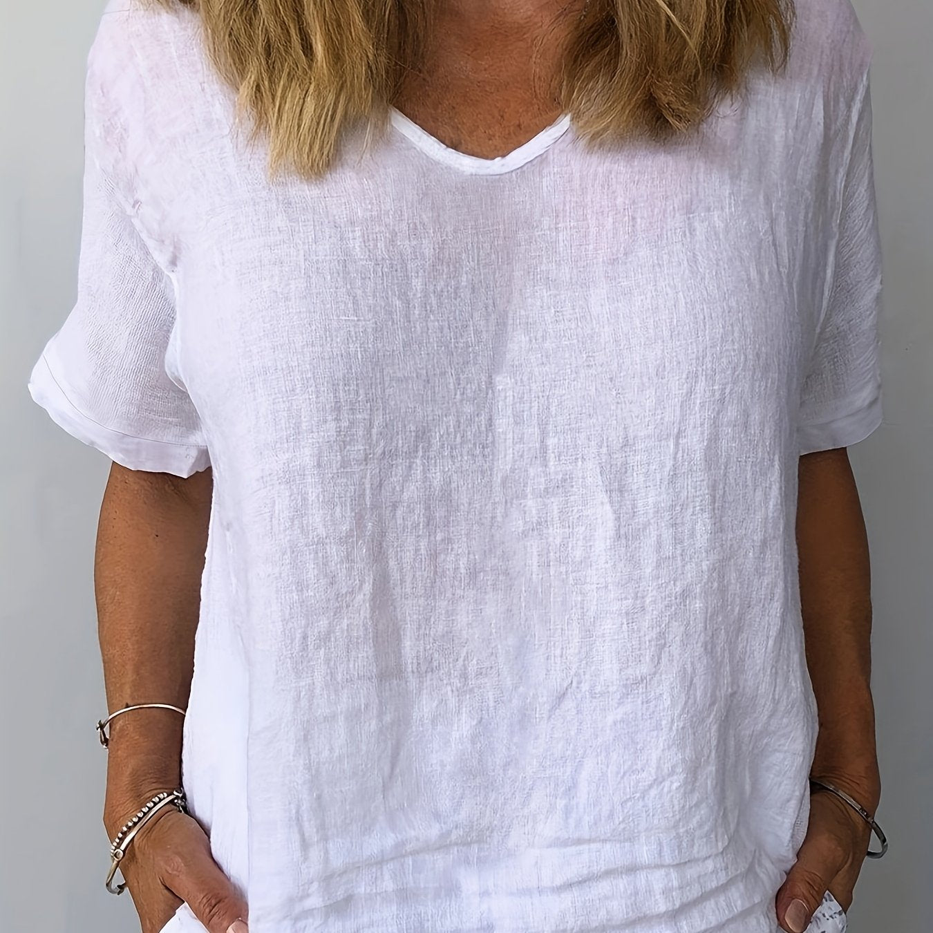 Women's Plus Size V-Neck Blouse Loose Fit Casual Solid Color Spring Summer