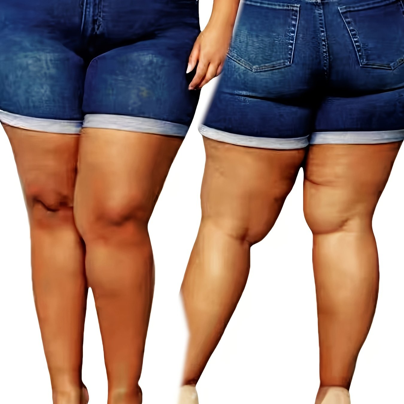 Women Plus Size Denim Shorts High Waist Woven Bermuda Solid Color