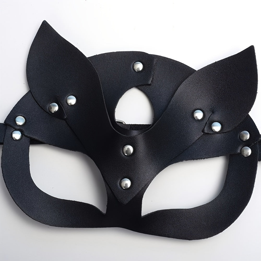 Women's Leather Cat-Ears Mask Adult Party Accessory SM Kink Gear 19.5cm