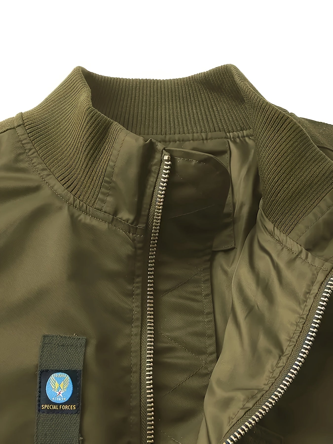 Men's Nylon Flight Jacket Casual Zipper Pocket Solid Color Loose Fit