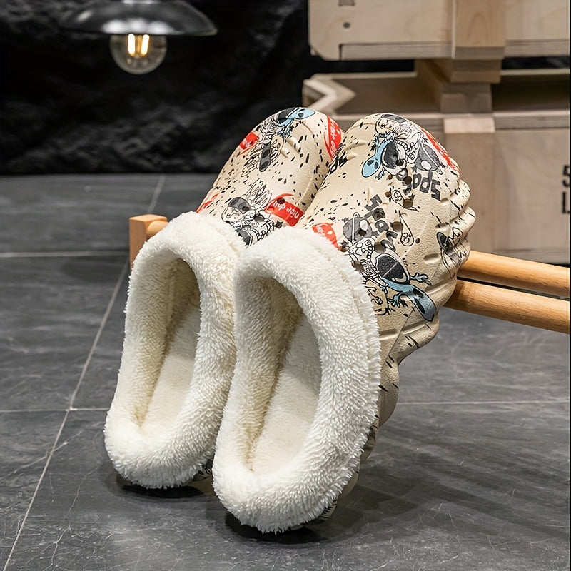 Women's Alien Print Fleece-Lined Clogs Cozy Warm Slip-On Winter Shoes